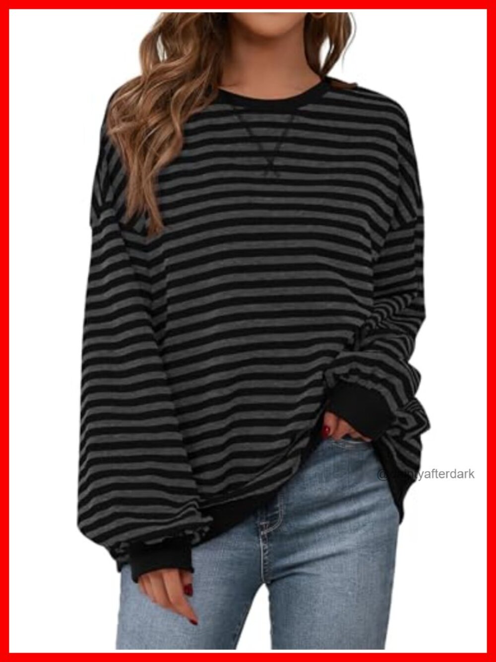 Oversized Striped Crewneck Sweatshirt Drop Shoulder Pullover